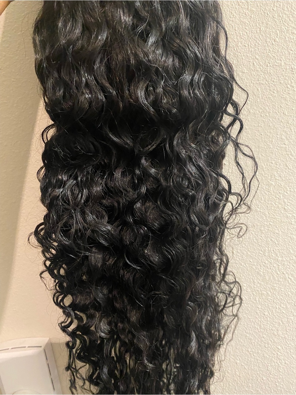 Natural Deep Black Curly Human Hair Wig - Unbranded